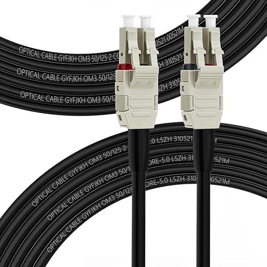 FLYPROFiber OM3 50M/164ft LC to LC Outdoor Armored Fiber Patch Cable, 10GB Multimode Duplex LC-LC 50/125um Fiber Optic Cable Cord LSZH-50M(164ft), OD-5mm