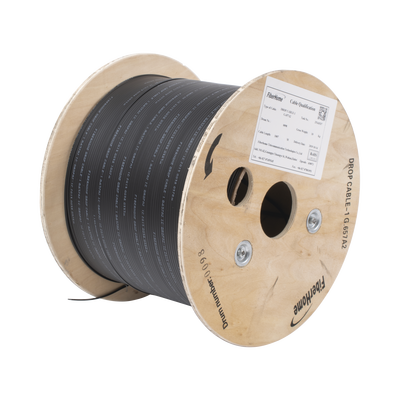 FiberHome 1 Kilometer Drum Drop Fiber Cable, 1 Core, Indoor/Outdoor G.657A2 single-mode of 1 wire (unifiber), Dielectric, Black Jacket