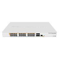 Mikrotik Cloud Router Switch 328-24P-4S+RM 24 port Gigabit Ethernet router/switch with four 10Gbps SFP+ ports in 1U rackmount case, Dual Boot and PoE output, 500W