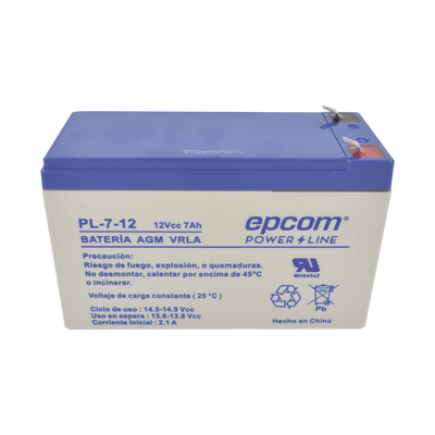 EPCOM Backup battery / UL / 12V @ 7 Ah / Technology AGM-VRLA / Use in: Intrusion alarms / Fire / Access control / CCTV / Multipurpose applications / Terminals type F1.